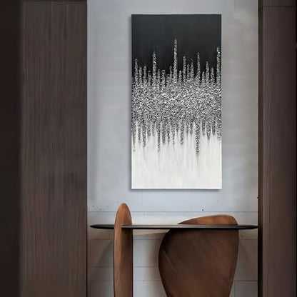 Art Hand-Painted Black and White Abstract Oil Paintings, 48x24-inch Vertical Canvas Paintings, Home and Office Wall Decoration Art - color: Yi112