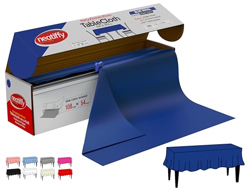 Neatiffy Disposable Plastic Tablecloth Roll | Indoor/Outdoor Table Cloth | Table Cover Roll for Rectangle, Square, Round Tables | Picnic, Party, Banquet, Birthdays, Weddings -54 in x 108 ft-Royal Blue - color: Royal Blue