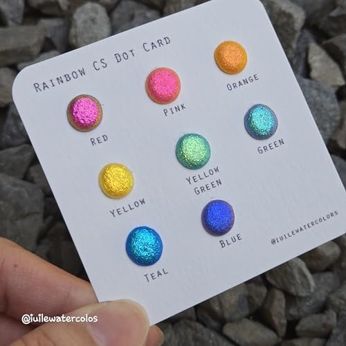 IUILE Handmade Watercolor Paints - Rainbow Dot Card (8 colors). Color Shift, Metallic, Shiny, Shimmer - color: Rainbow Dot