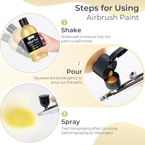Nicpro Metallic Gold Large Airbrush Paint (8.45oz) Ready to Spray Opaque | Water-Based Acrylic Air Brush Paints for Model, Wood, Canvas, Metal, Plastic, Leather, for Beginners & Artists - color: Metallic Gold