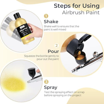 Nicpro Metallic Gold Large Airbrush Paint (8.45oz) Ready to Spray Opaque | Water-Based Acrylic Air Brush Paints for Model, Wood, Canvas, Metal, Plastic, Leather, for Beginners & Artists - color: Metallic Gold