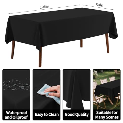 4 Pack Plastic Tablecloth 54" x 108"Disposable Black Tablecloth Rectangle Plastic Table Cover for 6 to 8 Foot Tables Indoor or Outdoor Parties Birthdays Wedding Christmas - color: Black