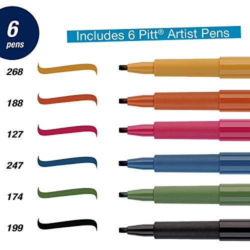 Faber-Castell Pitt Artist Calligraphy Pens | 6 India Ink Pens, 2.5 mm Chisel Tip | Multicolor Calligraphy Pen Set for Lettering, Journaling, Creative Writing & Hand Lettering Designs