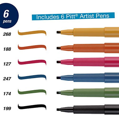 Faber-Castell Pitt Artist Calligraphy Pens | 6 India Ink Pens, 2.5 mm Chisel Tip | Multicolor Calligraphy Pen Set for Lettering, Journaling, Creative Writing & Hand Lettering Designs