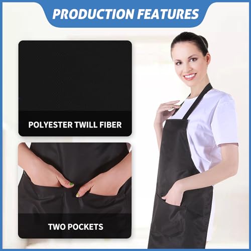 8/12/24 Pack Plain Bib Aprons Bulk, Black Commercial Apron with 2 Pockets, Unisex Apron for Adults Painting BBQ - color: 12 Pack
