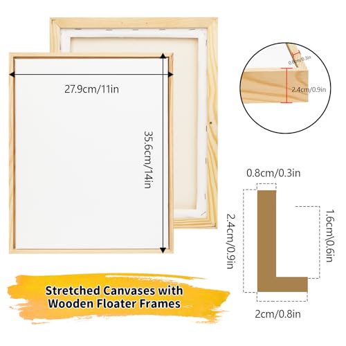 4 Pack 11 x 14 inch Floater Frame Canvas –Gallery Wrapped Canvas Set | 100% Cotton & Cottonseed Husk, Triple Primed, No Bleed, Warp Resistant for Oil and Acrylic – Ready to Hang, No Drill Needed - color: Light Brown, size: 4pk-11x14 in