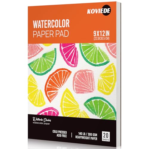 KOVIEDE Watercolor Paper Pad 9"x12" (20 Sheets) - 140LB/300GSM Water Color Paper, Cold Pressed Sketchbook for Acrylic, Gouache & Pencil, Artist, Students, Art Supplies - color: Orange, size: 1 Pack - 9"x12"