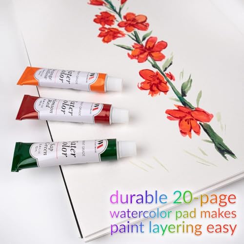 WA Portman Watercolor Paint Set, Cold Press Pad, Mixing Palette, Water Pens | Art Paint Set 24 Semi-wet Watercolor, Paints Tube Set with A4 Cold Press Pad, Mixing Palette & 3 Water Refillable Brush Pens