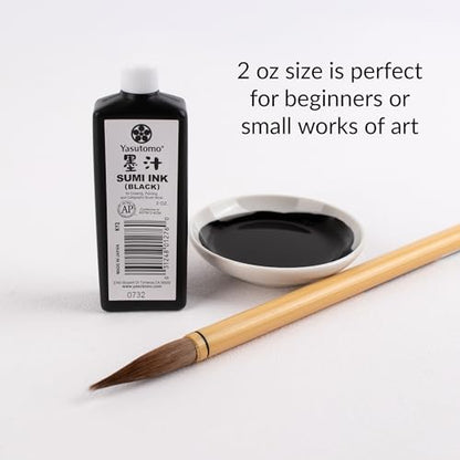 Yasutomo Bokuju Liquid Ink - 2oz Sumi Ink for Calligraphy and Artwork - Black Drawing Ink for use with Japanese Ink Brushes and Dip Pens - size: 2 fl oz