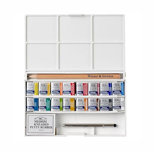 Winsor & Newton Cotman Watercolor Paint Set, 16 HP Deluxe Sketchers' Box | Introductory Watercolor made with Fine Art Pigments, Perfect for Beginners, Lightfast & Permanent, Good Tinting Strength - style: 16 Half Pan Complete Pocket Set