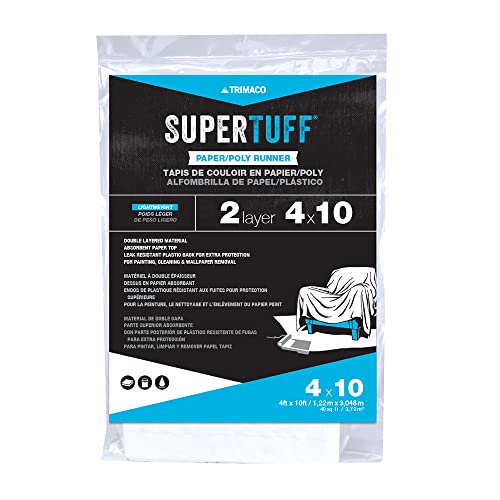 Trimaco SuperTuff Paper/Poly Drop Cloth Runner, 4-feet x 10-feet, Whites - size: 4ft x 10ft