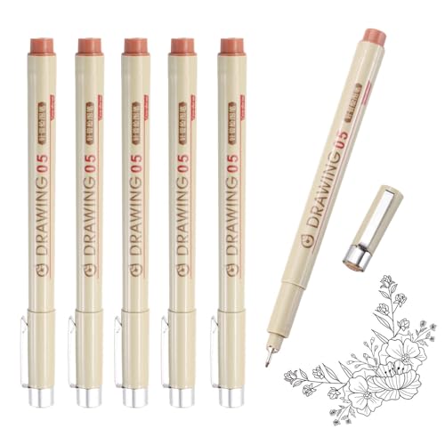 MECCANIXITY 05 Fineliner Ink Pens, 6Pcs 0.45mm Brown Micro Pens with Waterproof Archival Ink for Watercolor Sketching Cartoon Technical Drawing - style: 05#