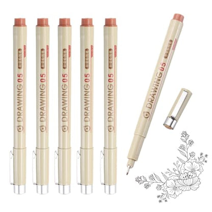 MECCANIXITY 05 Fineliner Ink Pens, 6Pcs 0.45mm Brown Micro Pens with Waterproof Archival Ink for Watercolor Sketching Cartoon Technical Drawing - style: 05#