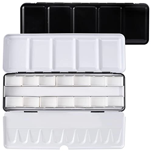Metal Watercolor Tray Palette with 14 Empty Full Pans for Plein Air, Acrylic and Oil Painting - color: Black, size: 14 Empty Full Pans