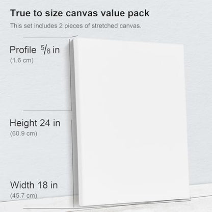 PHOENIX 18x24 Inch Pack of 2 Canvas - Large Stretched Canvases for Painting, 8 Oz Triple Primed 5/8 Inch Profile 100% Cotton White Blank Framed Canvas for Oil Acrylic & Pouring Art - size: 18"x24", style: Studio 2 Pack Set
