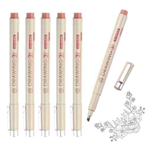 MECCANIXITY 3 Fineliner Ink Pens, 6Pcs 3.0mm Brown Micro Pens with Waterproof Archival Ink for Watercolor Sketching Cartoon Technical Drawing - style: 3#