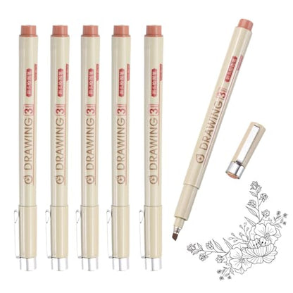 MECCANIXITY 3 Fineliner Ink Pens, 6Pcs 3.0mm Brown Micro Pens with Waterproof Archival Ink for Watercolor Sketching Cartoon Technical Drawing - style: 3#