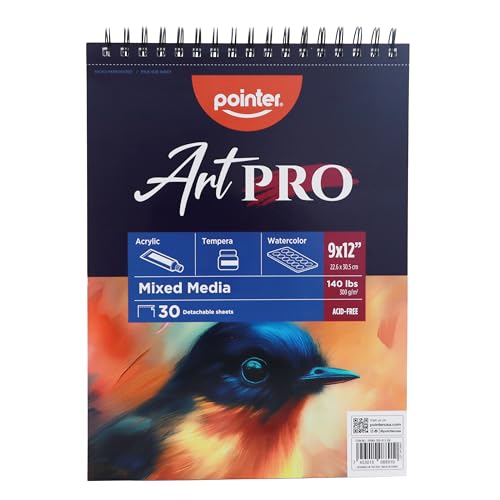 Pointer Art PRO Mixed Media Sketchbook 9x12 – Acid‑Free Paper, 30‑Sheet Spiral‑Bound Pad with Detachable Pages for Watercolor, Acrylic, Ink & Drawing - size: 9"x12"