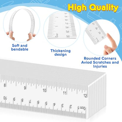 32 Pack Clear Plastic Ruler 12 Inch, Rulers Bulk for Classroom School | Transparent Ruler with Centimeters and Inches, Durable Metric Ruler, Back to School Office Home Supplies for Kids