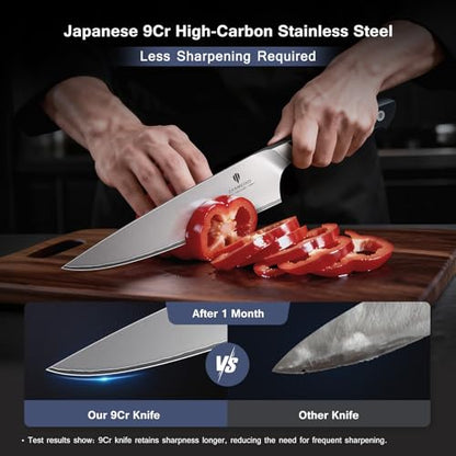 16 PCS Japanese Kitchen Knife Set with Block, Dishwasher Safe | 5 Layers High Carbon 9Cr18Mov Stainless Steel, Ultra-Sharp Professional Chef Cooking Knives Set with Ergonomic Handle - color: 16PCS Knife Set