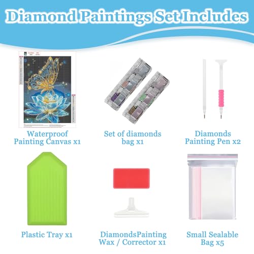 MAXBYE Diamond Art Kits for Adults, Butterfly Bedazzling Dot Painting for Adults，5D Full Drill Gem Art Painting Kit, Easy DIY Craft for Stress Relief 12x16in - color: ZD055