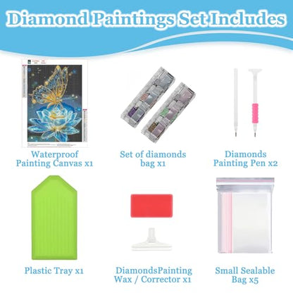MAXBYE Diamond Art Kits for Adults, Butterfly Bedazzling Dot Painting for Adults，5D Full Drill Gem Art Painting Kit, Easy DIY Craft for Stress Relief 12x16in - color: ZD055