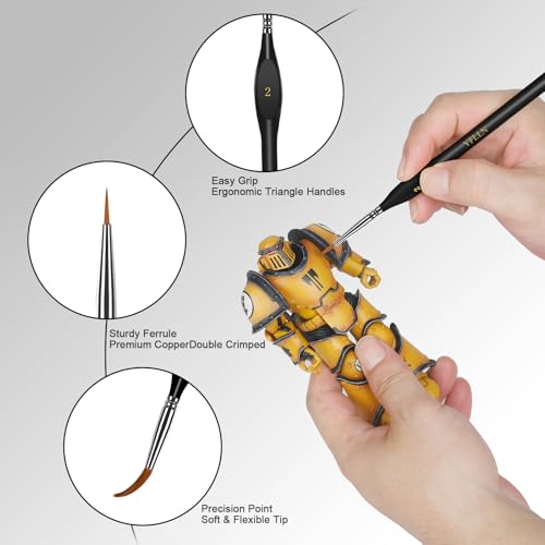 6Pcs Miniature Paint Brushes Set with Triangular Handles - for Acrylics, Oils, Watercolors & Paint by Number, Figurine（2PACK）(Black) - size: 12PCS