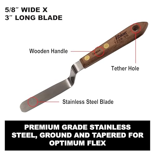 Albion Engineering 1258-3S Tapered Classic Offset Caulk Tooling Spatula, Stainless Steel, Hardwood Handle, 5/8" Wide Tapered Tip x 3" Long Blade - size: 5/8" Wide Tapered Tip x 3" Long Blade, style: Single