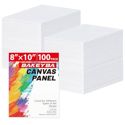 100 Pack 8x10 Inch Flat Canvas Boards for Painting, Canvas Panels | 100% Cotton White Blank Art Supplies for Acrylics Oil Gouache Tempera Paints - size: 8"x10"- 100pcs