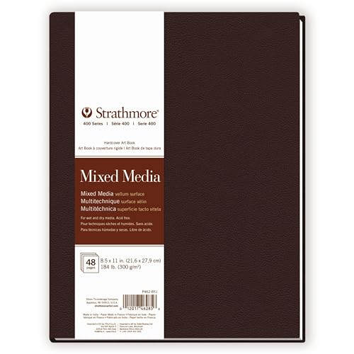 Strathmore 400 Series Mixed Media Paper Art Book, Matte Brown Cover, Natural White, Hardbound, 24 Sheets, 8.5x11 inch - size: 8.5x11 inch, style: Hardbound
