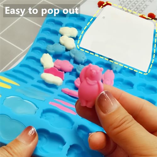 Gummy Bear Silicone Molds with Scraper - Perfect for Making Gummy Bears, Chocolates, Candies and Ice Cubes - color: Blue