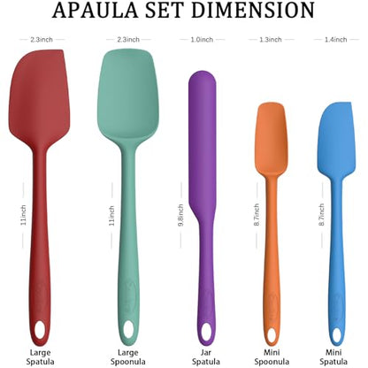 Coukre Silicone Spatula Set of 5,High Temperature Resistant, Food Grade Silicone, Dishwasher Safe, for Baking, Cooking (Pure Colorful B) - color: Pure Colorful B