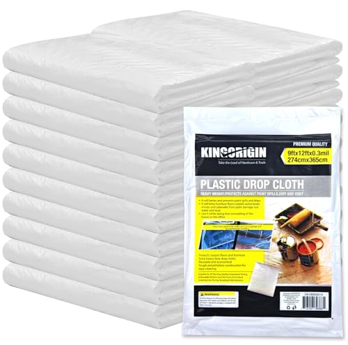 Plastic Drop Cloths 20 Pack, 9x12 Ft Paint Tarp for Painting, Plastic Covers for Furniture, Floor, Sofa, Disposable Plastic Sheet for Painting - color: 9x12 Ft, 20 pcs