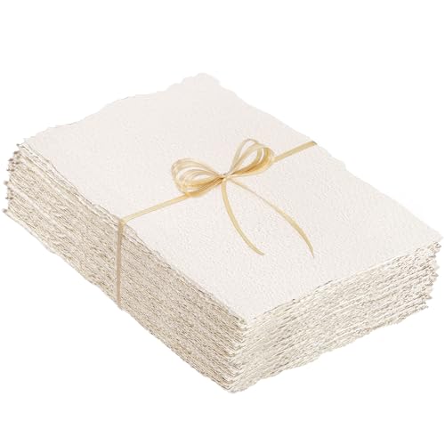 100 Sheets Watercolor Paper 8.5 x 11 in, 300 GSM, Deckled Edge | Handmade Cold-Pressed Textured Paper, High Absorbency, Reduced Warping, for Watercolor, Cards, and Invitations - size: 8.5 x 11 in