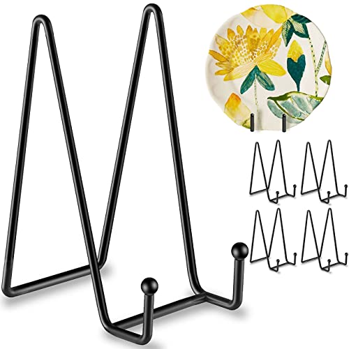 Hoewina 5 Pack 6 Inch Plate Stands for Display, Plate Holder Display Stand | Metal Frame holder stand for Book, Picture, Decorative Plate, Small Easel,Photo and Platter, Tabletop Art (Black)