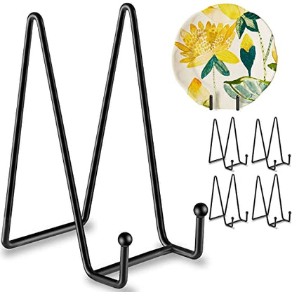 Hoewina 5 Pack 6 Inch Plate Stands for Display, Plate Holder Display Stand | Metal Frame holder stand for Book, Picture, Decorative Plate, Small Easel,Photo and Platter, Tabletop Art (Black)