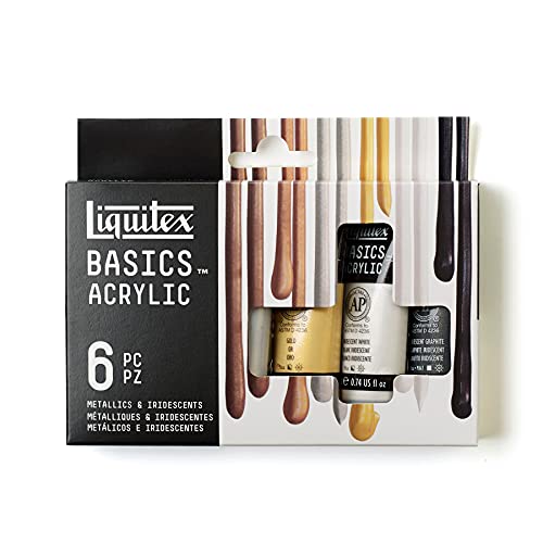 Liquitex BASICS Acrylic Paint Set, 6 x 22ml (0.74-oz) Tubes, Metallics - size: 4.44 Fl Oz (Pack of 1), style: Metallic 6 x 22ml (0.74oz)