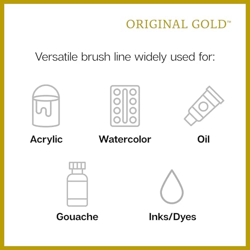KINGART Premium Original Gold Series Handcrafted Golden Taklon Multimedia Artist Brushes, Set of 12, Black Glosss Handle, for Oil, Acrylic, Watercolor & Gouache Paints