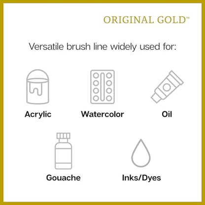 KINGART Premium Original Gold Series Handcrafted Golden Taklon Multimedia Artist Brushes, Set of 12, Black Glosss Handle, for Oil, Acrylic, Watercolor & Gouache Paints