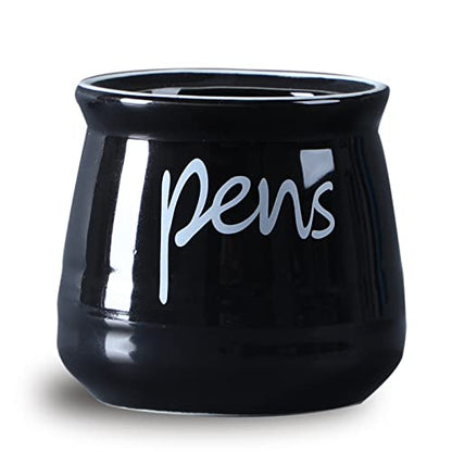 ONTUBE Porcelain Pens Holder Stand ,Ceramic Pencils Holder (Black) | Porcelain, ceramic, pen & pencil holder, sturdy, easy-clean, non-slip, compact, elegant, durable, versatile, white, modern - color: Black
