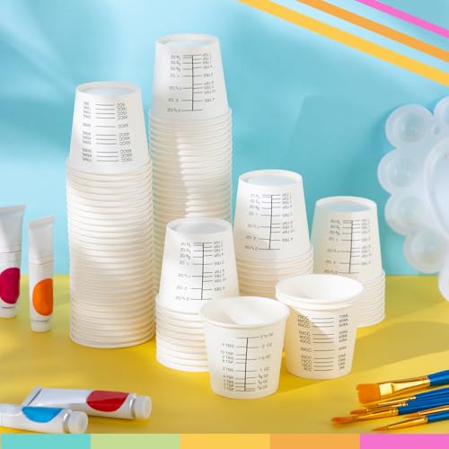 Sliner 200 Pcs 3 oz Graduated Paper Cups Disposable Wax Coated Medicine Cups Disposable Measuring with Clear Measurements for Measuring Resin, Mixing Paint, Resin, Stain, Epoxy