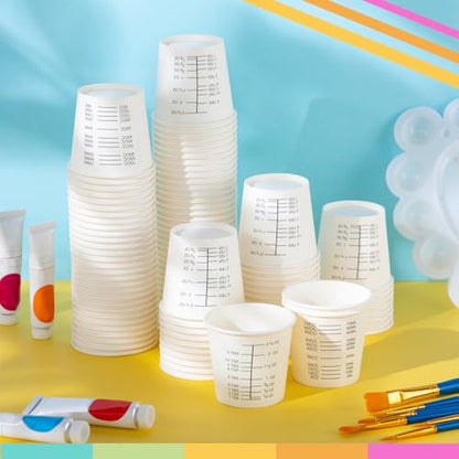Sliner 200 Pcs 3 oz Graduated Paper Cups Disposable Wax Coated Medicine Cups Disposable Measuring with Clear Measurements for Measuring Resin, Mixing Paint, Resin, Stain, Epoxy