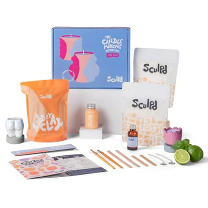Sculpd Candle Making Kit, Air Dry Clay, 2 Candles, Basil & Citrus Fragrance | Includes acrylic paint set, non-toxic eco soy wax, candle glaze, tools & guide for adults - color: Basil & Citrus, size: 2 Candles