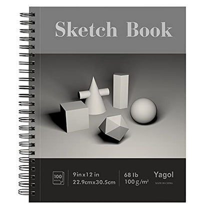 Yagol Sketch Book 9x12, 100 Sheets Spiral Bound Sketchbook, 68lb/100gsm Acid-Free Drawing Paper Pad for Sketching, Pencil, Charcoal & Dry Media, Art Sketch Pad for Students, Beginners & Artists.