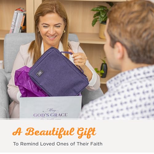 Christian Art Gifts Men/Women's Bible Cover Jesus Fish, Purple Canvas, Large - color: Purple/Jesus Fish, size: Large