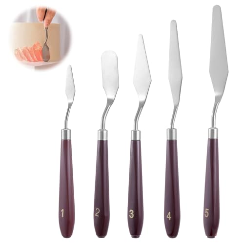 5 Pcs Cake Cream Spatula, Stainless Steel Cake Apatula Palette Knife Offset Spatula Baking Pastry Tool for Cakes Fondant Chocolate