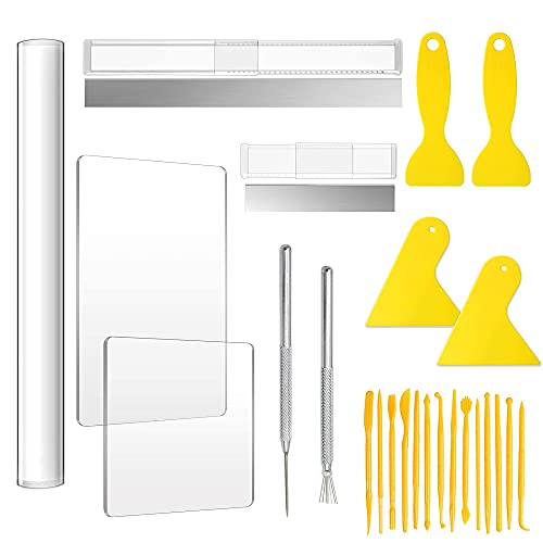 Allazone 25 PCS Acrylic Clay Roller with Acrylic Sheet, Acrylic Sheet Backing Board, Engraving Pen Plastic Scraper Clay DIY Tool for Shaping and Sculpting - color: 25 PCS
