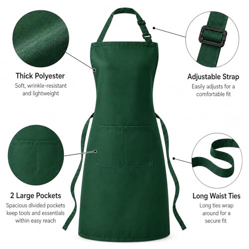 Tosewever Chef Apron Hat Set for Women and Men, Adjustable Bib Apron with 2 Pockets Costume Apron for Father Kitchen Cooking - color: Green