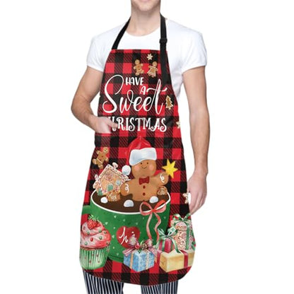 Giwawa Unisex Adult Apron Waterproof Stain Resistant Kitchen Cooking Apron with 2 Pockets for BBQ Grill Painting - color: Sweet Gingerbread