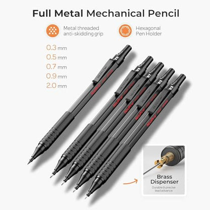 Nicpro 33PCS Black Metal Mechanical Pencil Set in Leather Case - color: Black, size: 33pcs